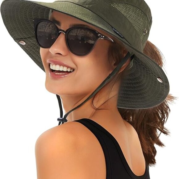 Womens Sun Hat with Ponytail Hole Beach Hiking Summer Wide Brim - Picture 1 of 6